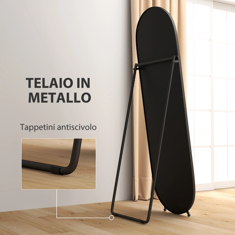 HOMCOM Specchio a Figura Intera da Terra con Supporto Pieghevole, in Vetro e Metallo, 40x41x159 cm, Nero