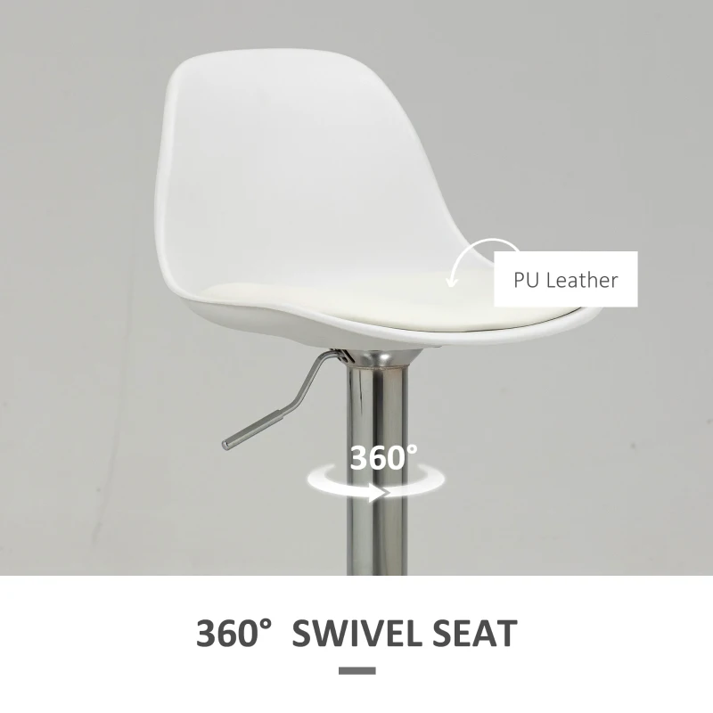 HOMCOM Barstoelen Set van 2 Hoogteverstelbaar en Draaibaar, 40 x 42 x 82-104 cm, Kunstleer, Wit