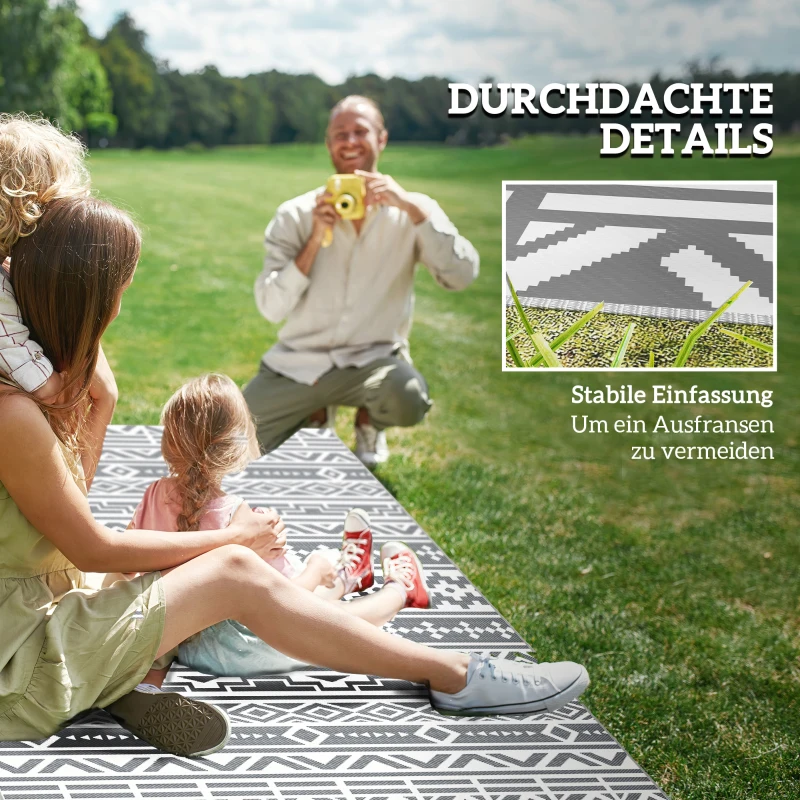 Outsunny Outdoor Teppich robuster Wetterfest Outdoorteppich, Carpet mit Boho-Style, Outdoor-Teppich für Wohnzimmer Balkon