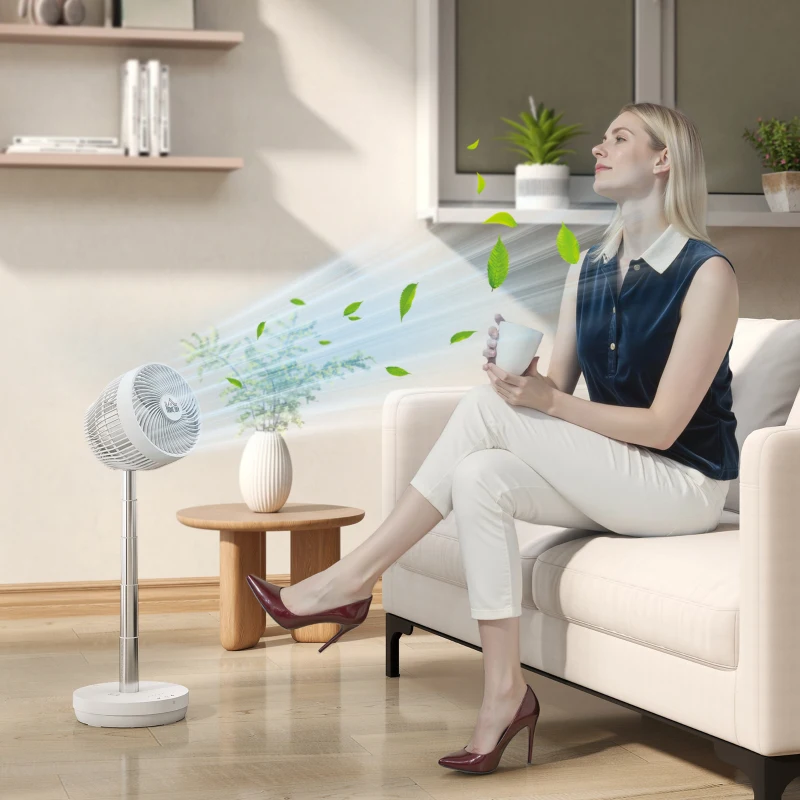 HOMCOM Ventilateur de bureau avec télécommande et batterie rechargeable, alimenté par USB, inclinaison et hauteur réglables, blanc