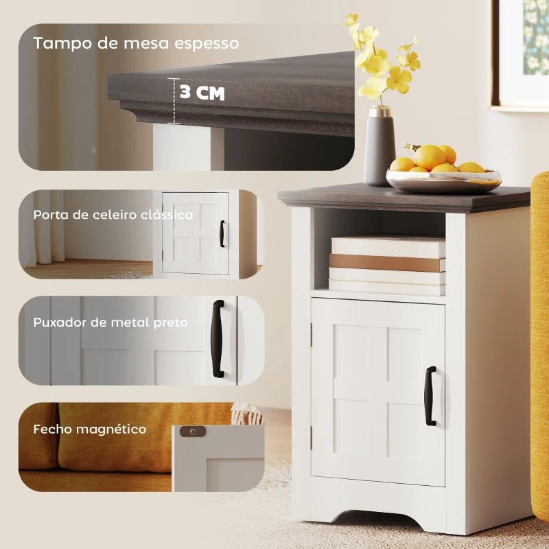 HOMCOM Conjunto de 2 Mesas Auxiliares para Sala Mesas de Cabeceira com Porta Estilo Celeiro e Prateleira Aberta 40x35x60 cm Branco