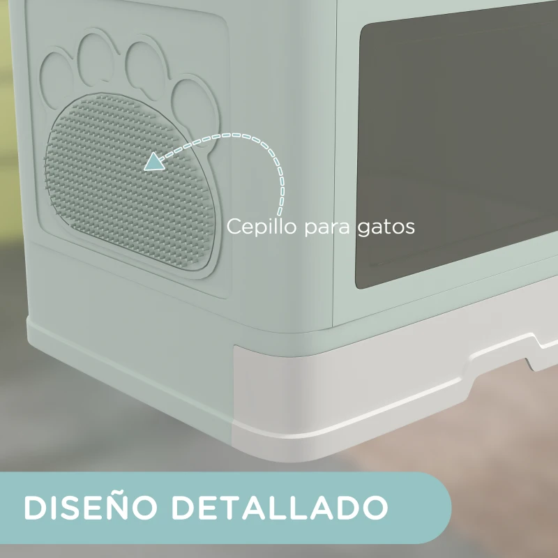 PawHut Arenero para Gatos Cubierto con Pala Cepillo 2 Puertas Entrada Principal y Salida Superior 48,5x38x36,5 cm Verde Claro
