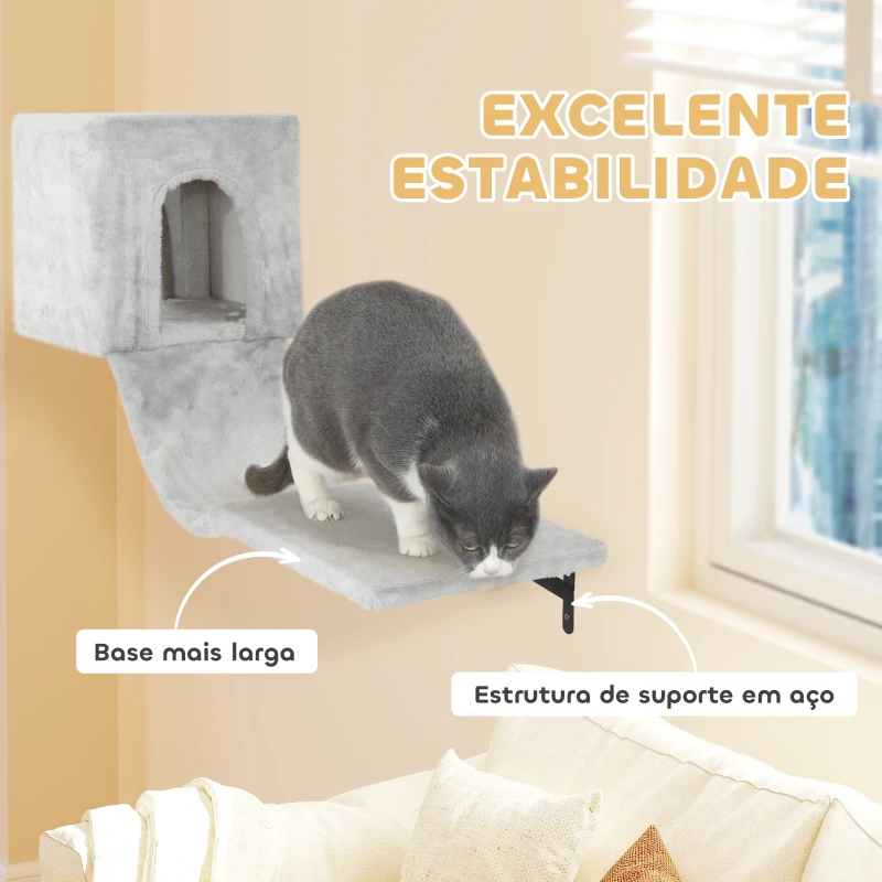 PawHut Conjunto de Prateleiras de Escalada para Gatos de 6 Peças com Placa para Arranhar e Poste de Sisal Cinzento