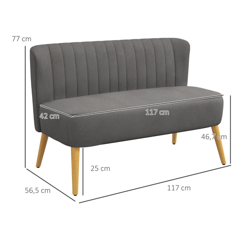 HOMCOM Sofa Retrodesign 2-zitsbank, houten poten, 117 cm x 56,5 cm x 77 cm, Donkergrijs(m-4)