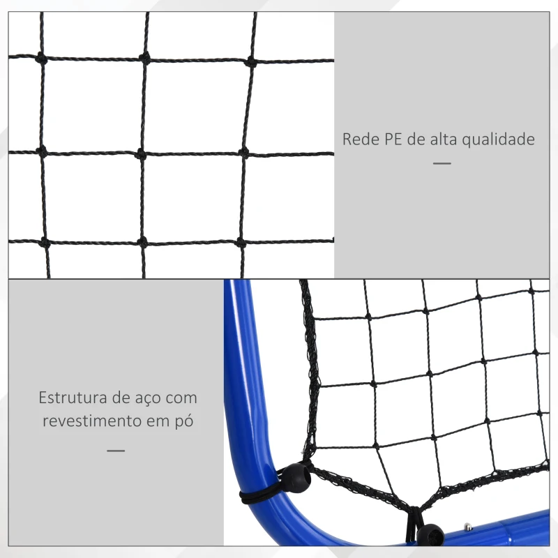 HOMCOM Rede de rebote dobrável para treinamento rebotador ajustável em 5 níveis em ângulo com tubo de aço 100x95x90 cm azul