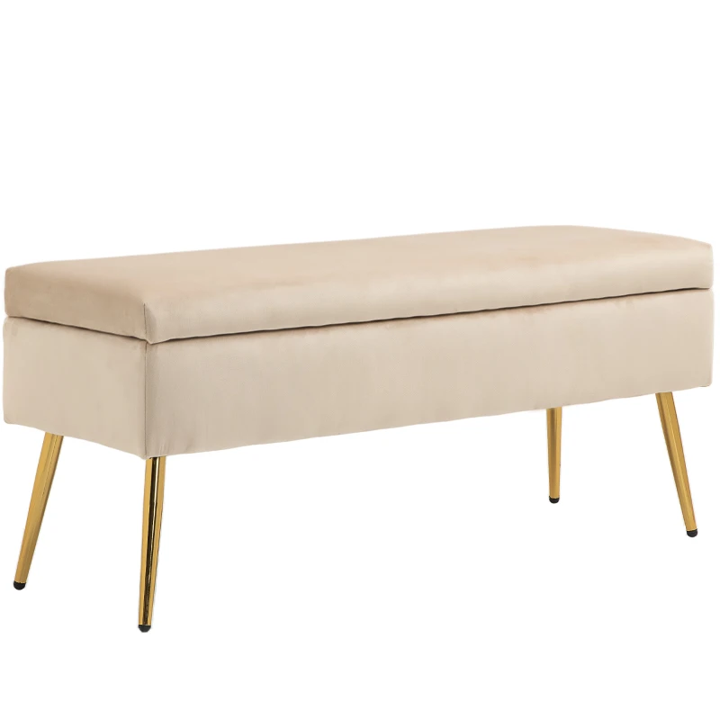 HOMCOM Bancă de Depozitare Tapițată cu Picioare Subțiri, Bancă de Depozitare din Material de Tip Catifea, 102x35x43 cm, Bej