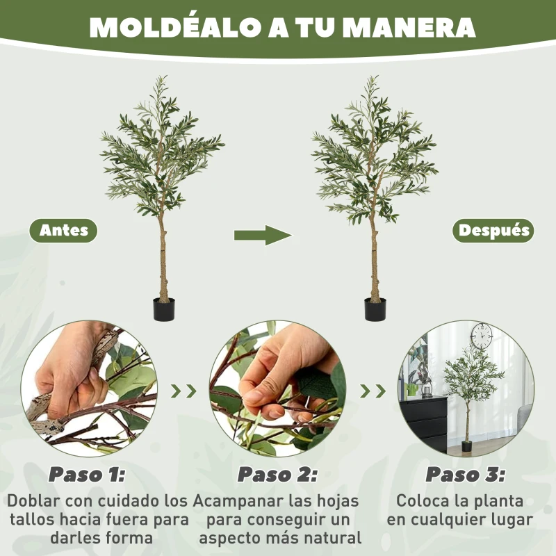 HOMCOM Planta Artificial Decorativa de 150 cm Árbol de Olivo con 720 Hojas y 32 Aceitunas en Maceta para Interior Verde