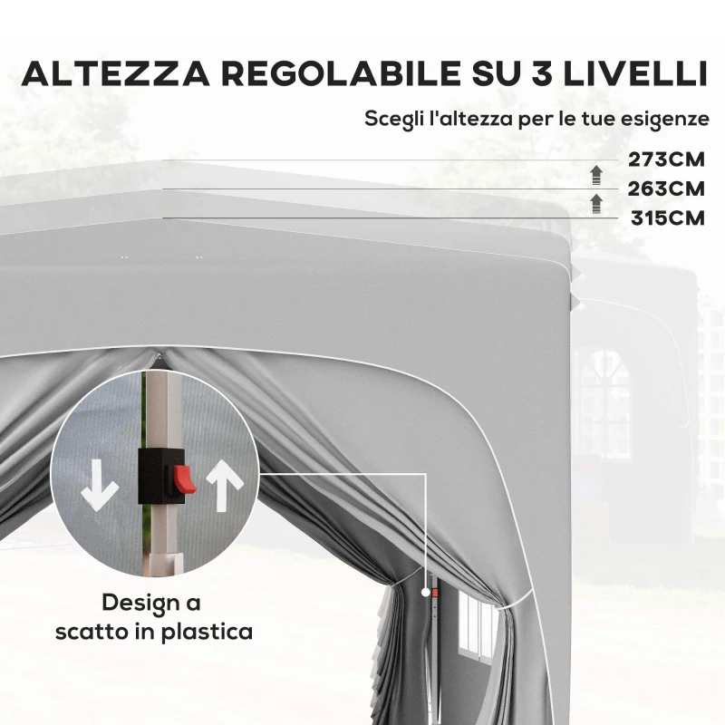 Outsunny Gazebo da Giardino 3x3m Pieghevole con Altezza Regolabile, Protezione UPF50+ e Borsa, Grigio Chiaro
