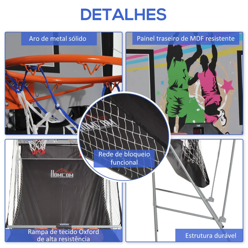 HOMCOM Conjunto de tabelas de Basquetebol Dobráveis e Portáteis de aço Cor Preto e Branco 205x110x205 cm