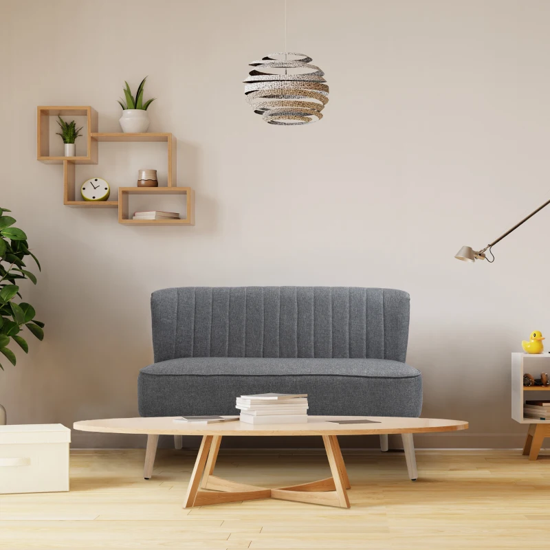 HOMCOM Sofa Retrodesign 2-zitsbank, houten poten, 117 cm x 56,5 cm x 77 cm, Grijs(m-2)