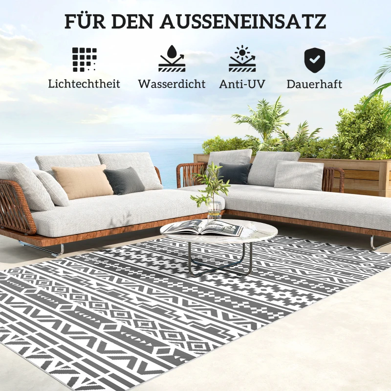 Outsunny Outdoor Teppich robuster Wetterfest Outdoorteppich, Carpet mit Boho-Style, Outdoor-Teppich für Wohnzimmer Balkon