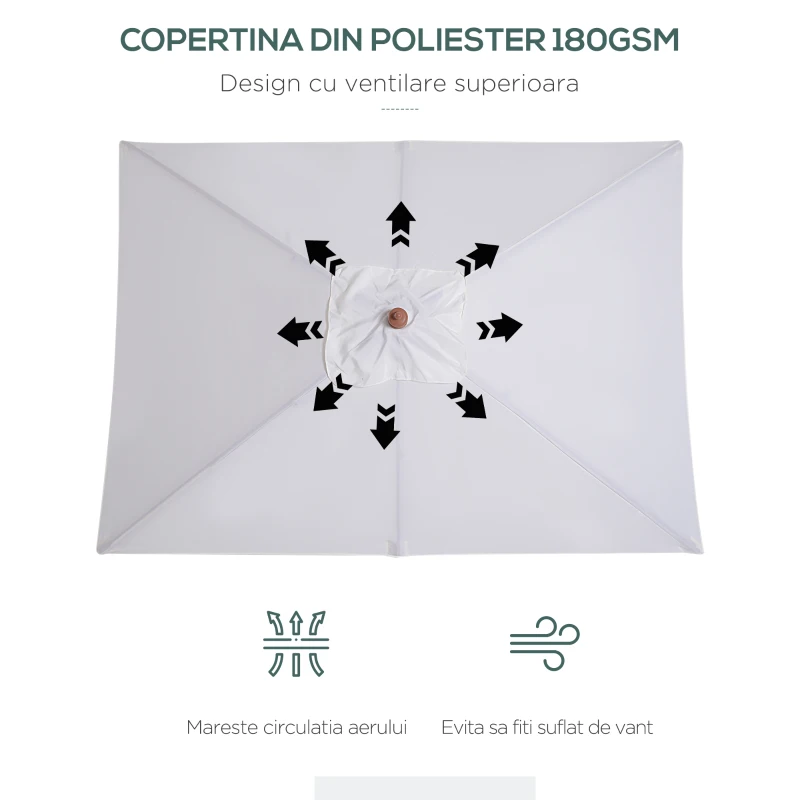 Outsunny Umbrela de Gradina care se Inclina 2x1.5m, 6 Lamele si Catarg din Lemn