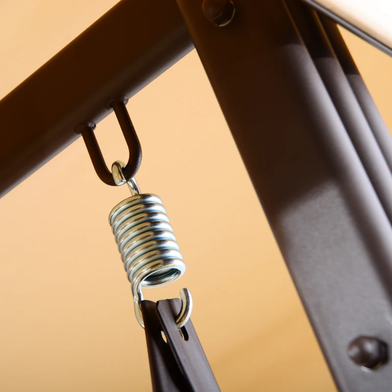 Outsunny Banco Baloiço de Jardim de 3 Lugares com Teto 2 Almofadas Suporte para Bebidas e Estrutura de Metal para Terraço Balcão Exterior Carga Máxima 360kg 207x120,5x174cm Bege