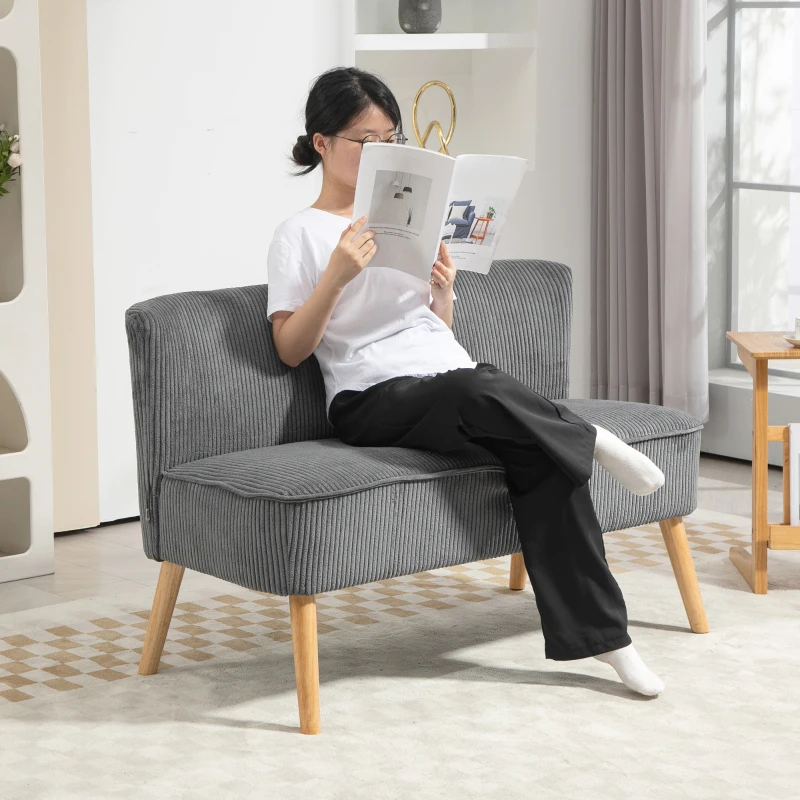 HOMCOM Tweezits Gestoffeerde Sofa, Hout, Zacht Polyester, Schuim, 117 x 56,5 x 77 cm, Grijs(m-10)