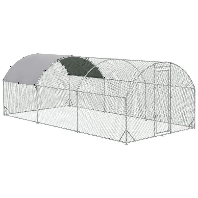 PawHut Grand enclos poulailler 15,96 ㎡ parc grillagé toit anti-UV porte verouillable 2,8 x 5,7 x 1,97 m argenté