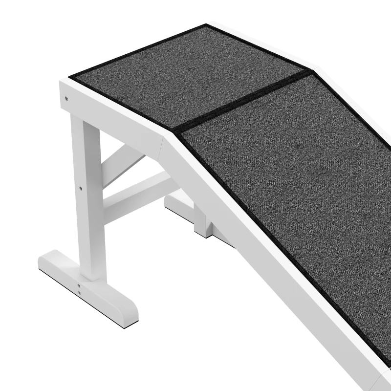 PawHut Rampa para Mascotas de Madera con Alfombra Antideslizante para Perros Pequeños o Mayores 152x40x50 cm Blanco y Gris