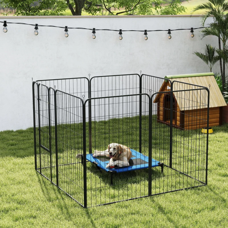 PawHut Parque para Mascotas de 8 Paneles 80x120 cm Corralito para Perros con Puerta y Doble Pestillo Metálicos Negro