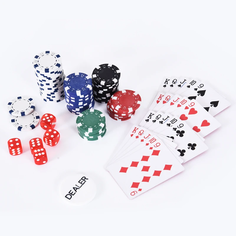 HOMCOM Mala de Poker Profissional com 300 Fichas Jogo de Poker com Mala de Alumínio 5 Dados 2 Baralhos de Cartas e 1 Ficha de Dealer 38x20,5x6,5cm Multicor