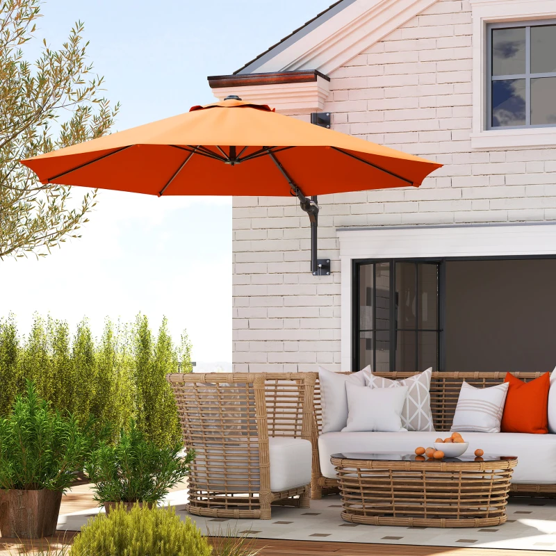 Outsunny 3(m) Wall-Mounted Parasol Shade, with Handle - Orange