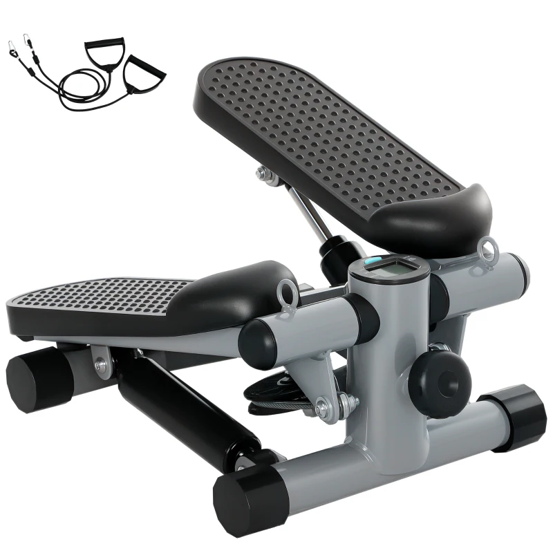 SPORTNOW 2-in-1 Mini-Stepper voor Thuis met Power Ropes, LCD-Display Up-Down Swing Stepper 41 x 30,5 x 18,5 cm Grijs