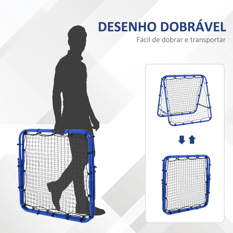 HOMCOM Rede de rebote dobrável para treinamento rebotador ajustável em 5 níveis em ângulo com tubo de aço 100x95x90 cm azul