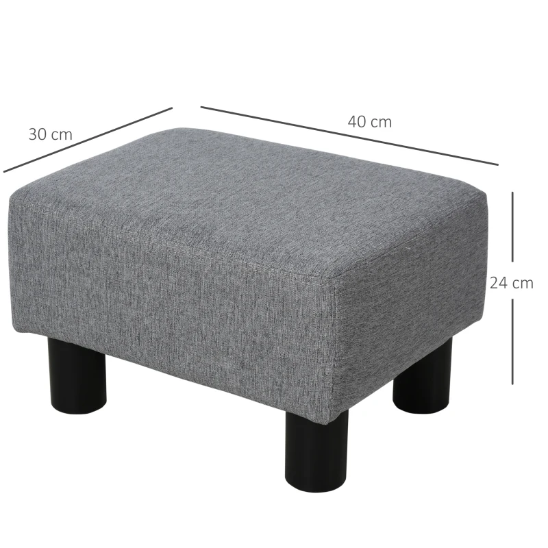 HOMCOM Reposapiés de Salón Taburete Bajo con Asiento Acolchado Rectangular para Sala de Estar Dormitorio 40x30x24 cm Gris