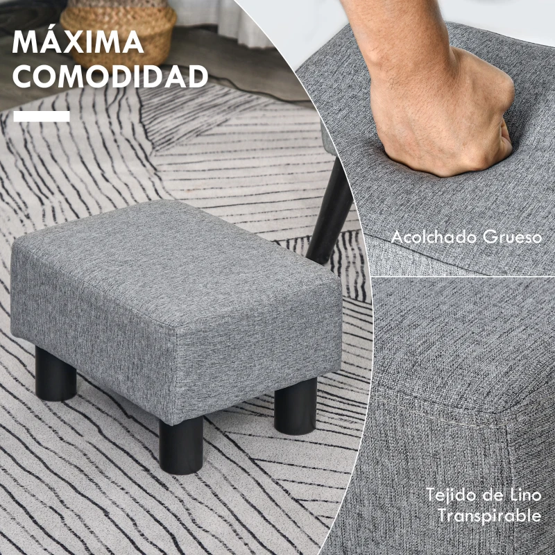 HOMCOM Reposapiés de Salón Taburete Bajo con Asiento Acolchado Rectangular para Sala de Estar Dormitorio 40x30x24 cm Gris