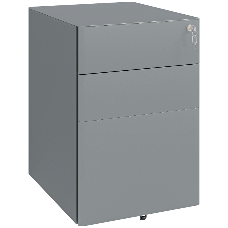 Vinsetto Caisson de bureau rangement bureau sur roulettes 3 tiroirs verrouillables trieur à dossiers 39 x 48 x 59 cm acier gris