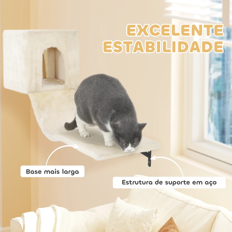 PawHut Conjunto de Prateleiras de Escalada para Gatos de 6 Peças com Placa para Arranhar e Poste de Sisal Bege