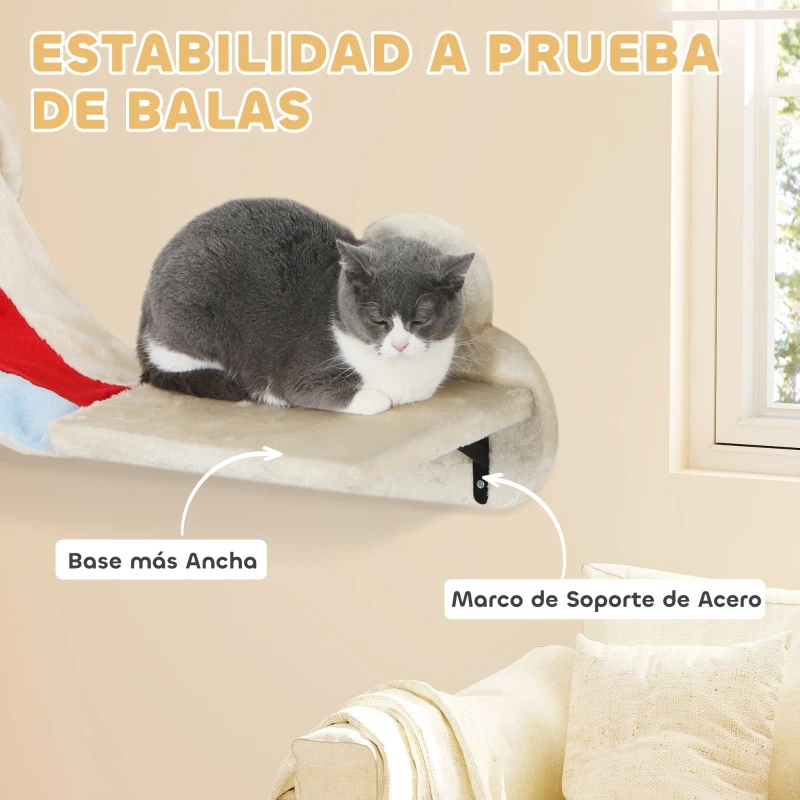 PawHut Juego de Escalada para Gatos de Pared de 6 Piezas con Hamacas Plataformas Tabla Rascador Escaleras y Estrellas Beige