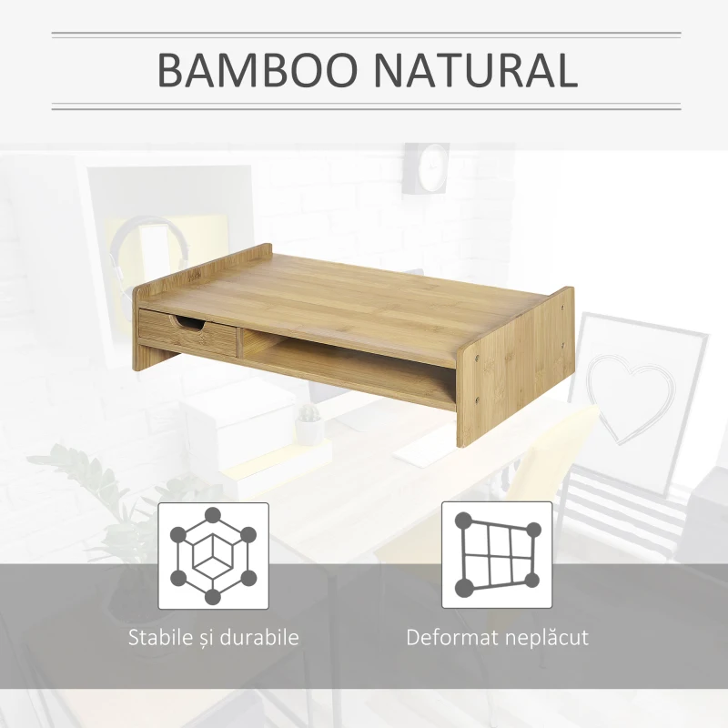 Homcom Suport Monitor Ergonomic 49×25 cm – Include Sertar pentru Mouse/Tastatura