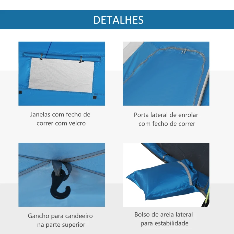 Outsunny Tenda de Praia Dobrável Tenda de Praia Pop-up 1-2 Pessoas com 2 Portas 2 Janelas e Bolsa de Transporte 220x173x120 cm Azul