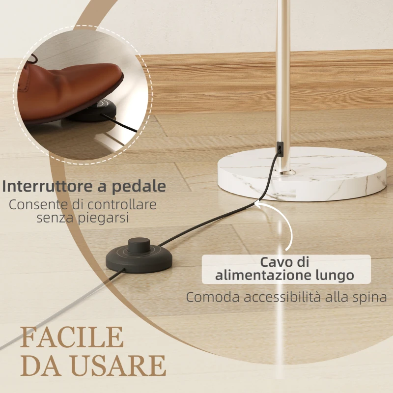 HOMCOM Lampada da Terra ad Arco con Interruttore a Pedale, in Marmo, Metallo e Plastica, 26x90x180 cm, Bianco e Arancione