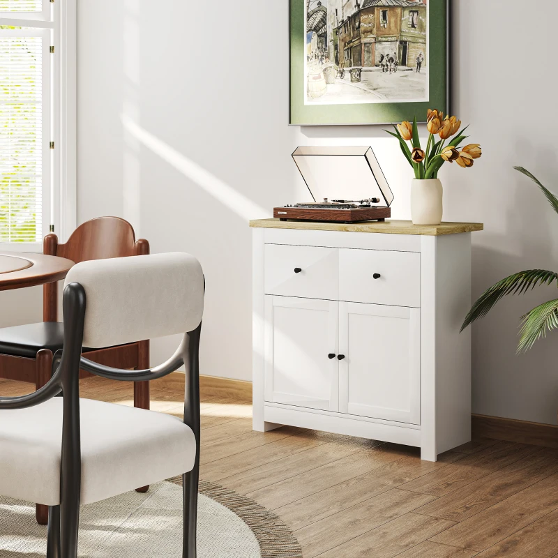 HOMCOM Komoda z dużą ilością miejsca, sideboard z drzwiami Soft-Close, 2 szuflady, regulowana półka, Biały