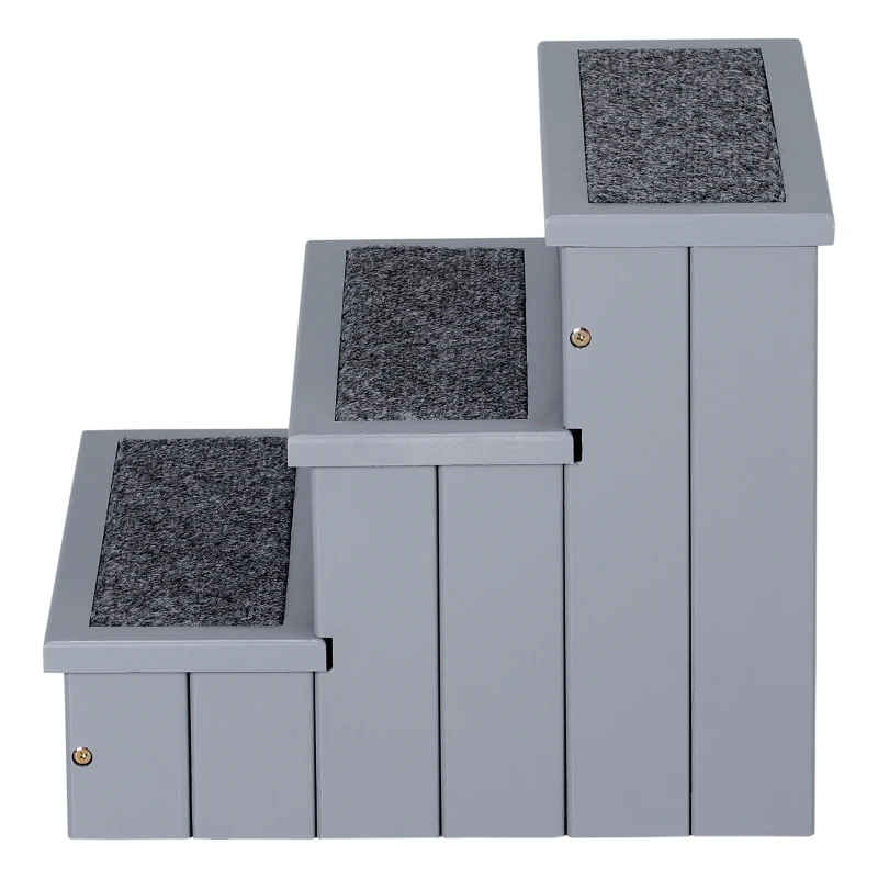 PawHut Scara pentru caini 3 trepte cu covor antiderapant si spatiu de depozitare intern, 40,5x44,5x38cm, gri