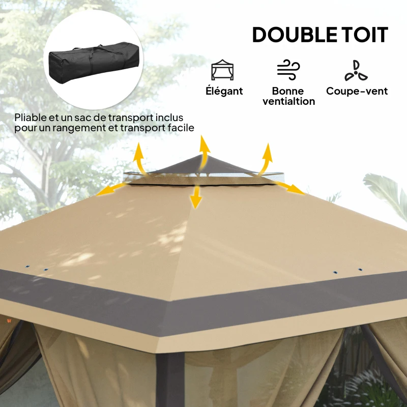 Outsunny Tonnelle 3 x 3 m barnum de jardin Pop-up tente pliant double toit 4 moustiquaires zippées amovibles + sac de transport
