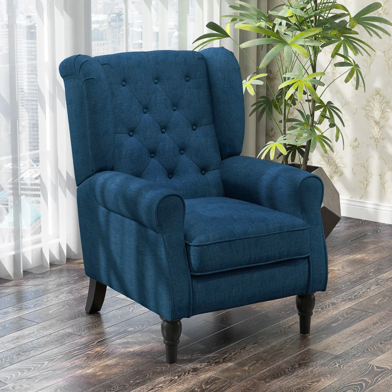 HOMCOM Elegante Oorfauteuil, Dik Gepolsterd, Afneembare Hoes, 74 x 86 x 102 cm, Blauw(m-12)
