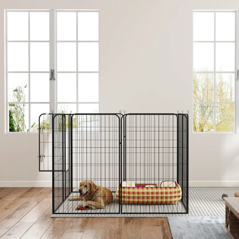 PawHut Parque para Mascotas de 8 Paneles 80x120 cm Corralito para Perros con Puerta y Doble Pestillo Metálicos Negro