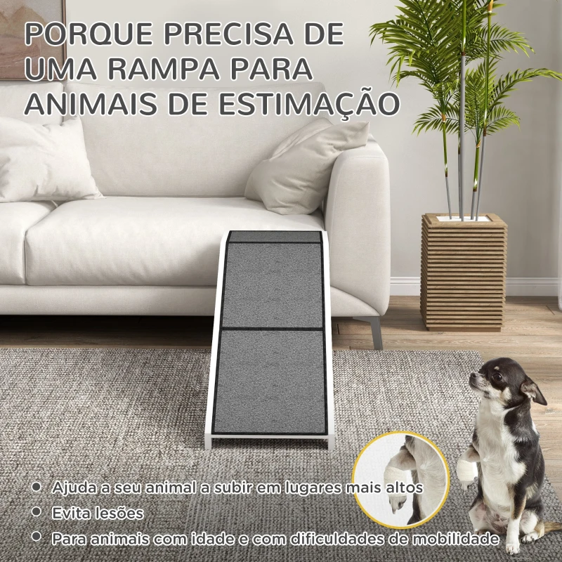 PawHut Rampa para Cães de Madeira com Tapete Antiderrapante para Cães Pequenos Médios e Grandes 152x40x50 cm Branco e Cinzento