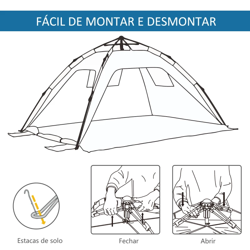 Outsunny Tenda de Praia Dobrável Tenda de Praia Pop-up 1-2 Pessoas com 2 Portas 2 Janelas e Bolsa de Transporte 220x173x120 cm Azul