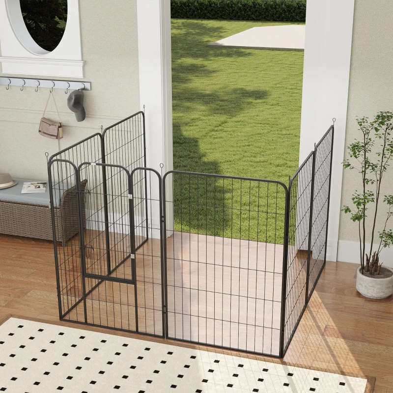 PawHut Parque para Mascotas de 8 Paneles 80x120 cm Corralito para Perros con Puerta y Doble Pestillo Metálicos Negro