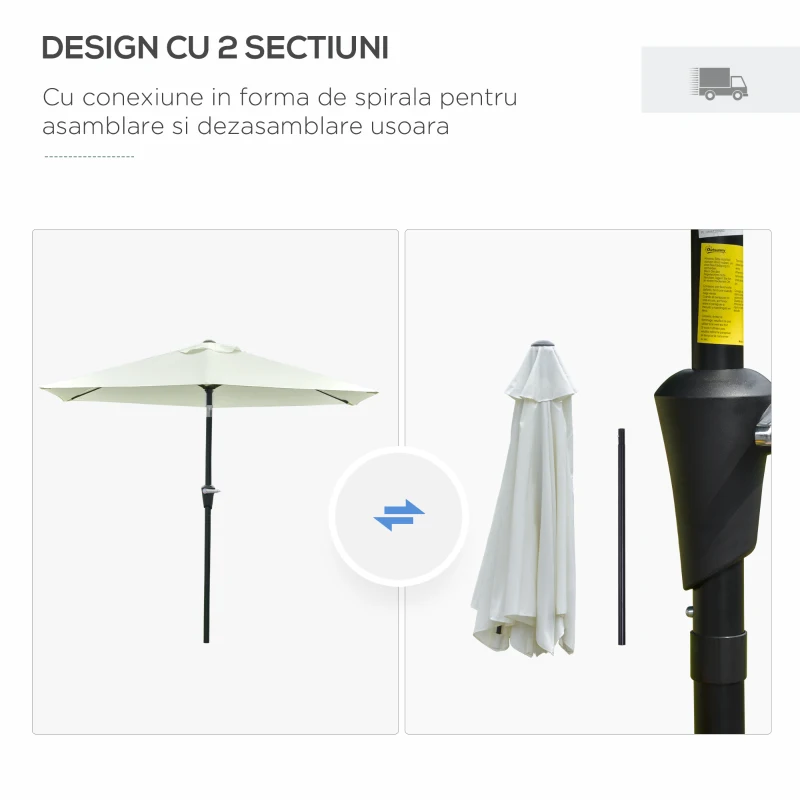 Outsunny Umbrela de Gradina Reglabila cu manivela din otel , Alb Crem Φ230cm