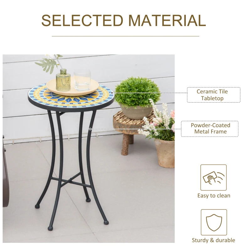 Outsunny Masuta de Gradina din Metal cu Blat din Mozaic Ceramic, Ф35.5x53.5cm, Multicolor