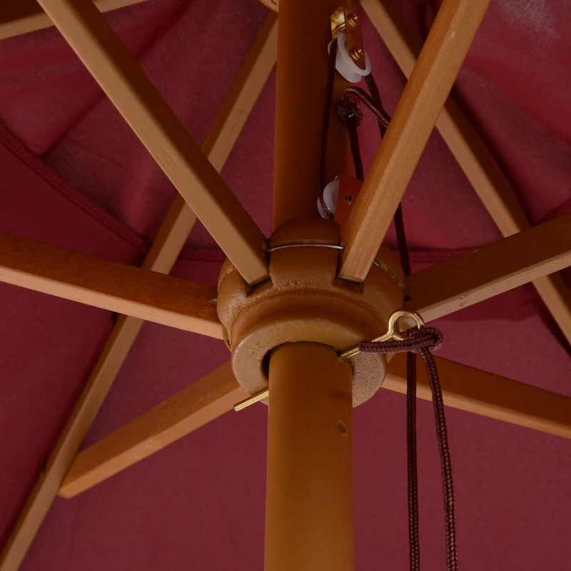 Outsunny Umbrela din lemn pentru soare, bordo, Φ2.5m