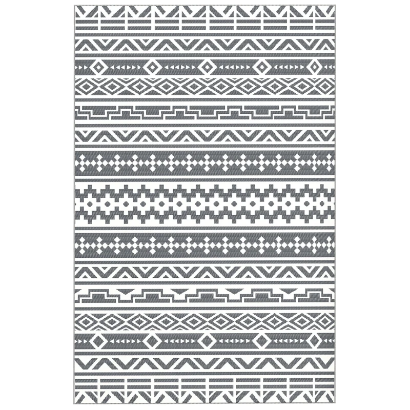 Outsunny Covor Reversibil de Exterior Impermeabil, din Paie de Plastic, 182x274 cm, Gri Închis și Alb