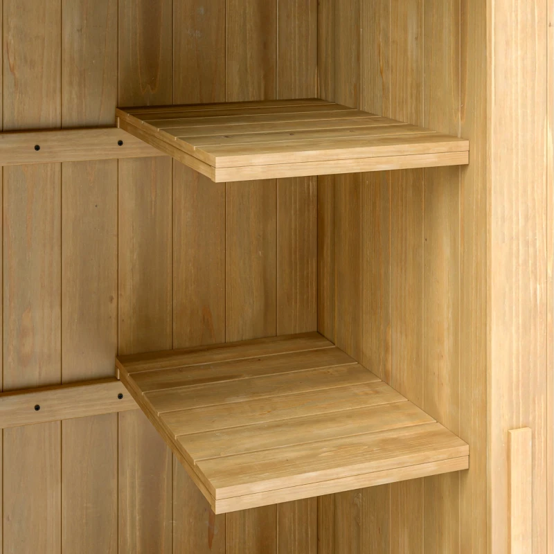 Outsunny Caseta Jardín Exterior de Madera 77,5x54,2x179,5 cm 0,3 m² para Almacenaje de Herramientas con Estantes Puertas Natural