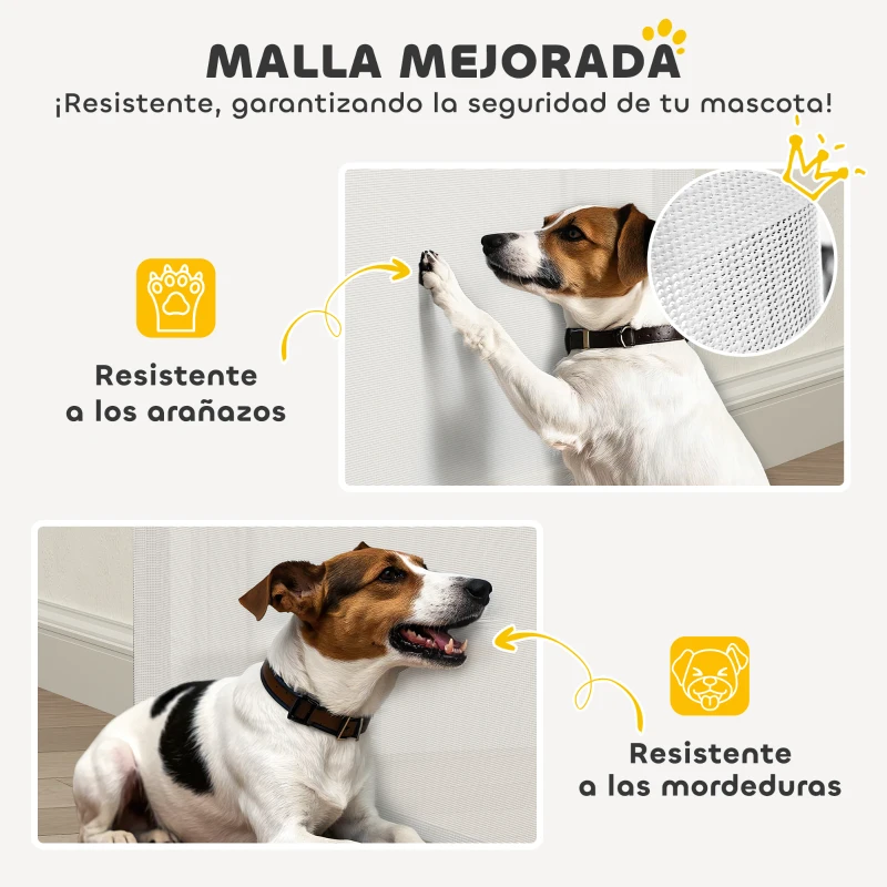 PawHut Barrera de Seguridad para Perros Retráctil con Interruptor de Cierre para Puertas Escaleras Pasillos 142x10x87 cm Blanco