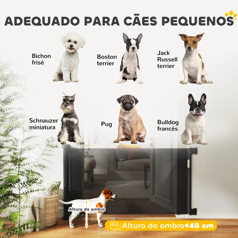 PawHut Barreira de Segurança para Cães Retrátil 0-136 cm  para Cães Pequenos com Botão de Fecho Preto