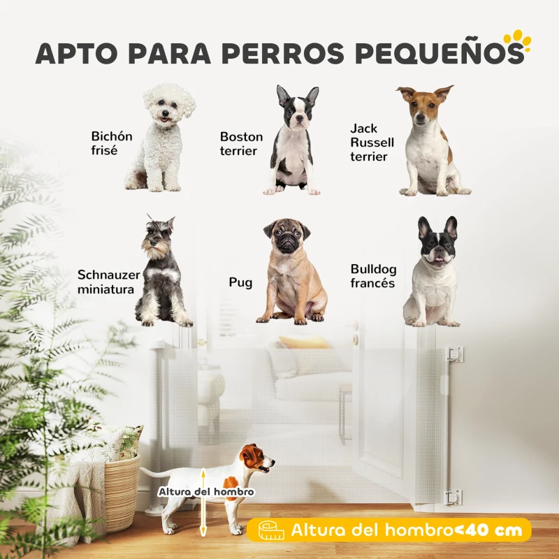 PawHut Barrera de Seguridad para Perros Retráctil con Interruptor de Cierre para Puertas Escaleras Pasillos 142x10x87 cm Blanco