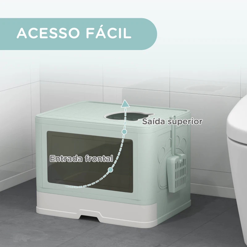 PawHut Caixa de Areia para Gatos Amovível com Pá Escova 2 Portas Entrada Principal e Saída Superior 48,5x38x36,5 cm Verde Claro